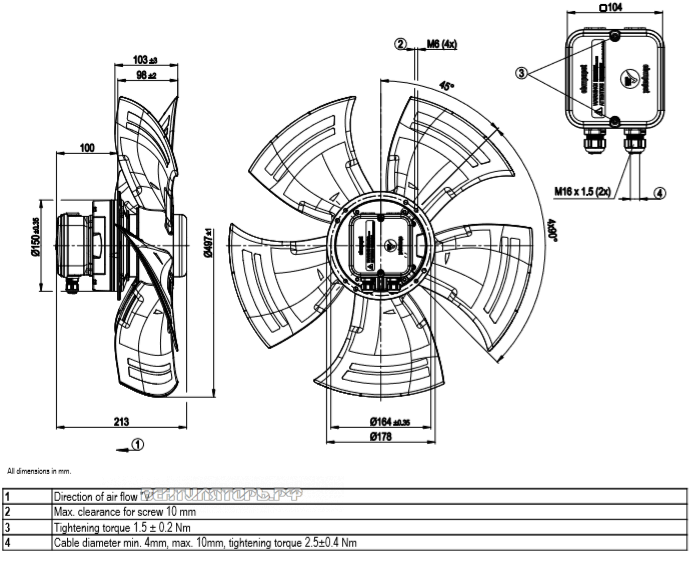 Габаритные размеры A3G500-AD01-58