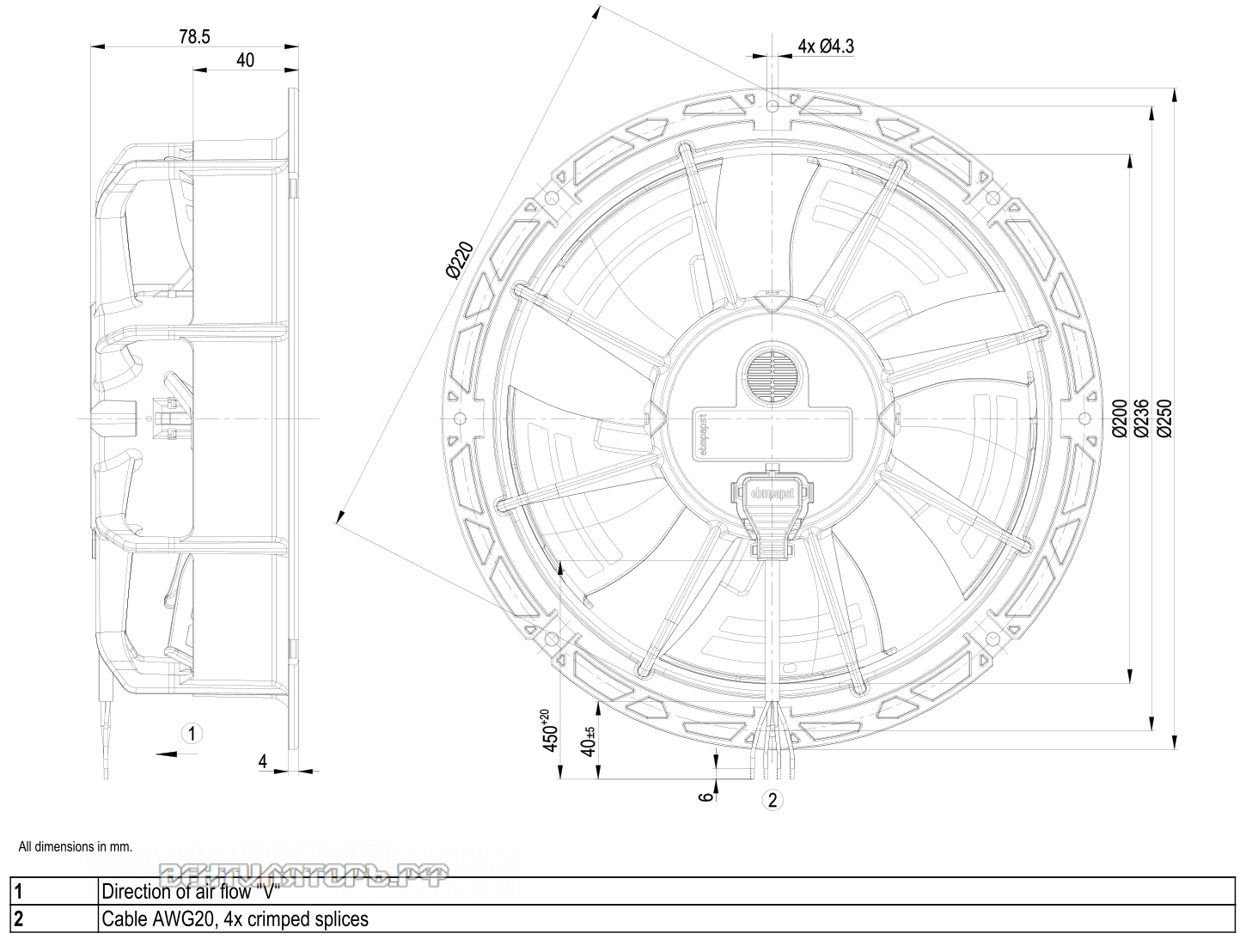Габаритные размеры W1G200-EF01-01