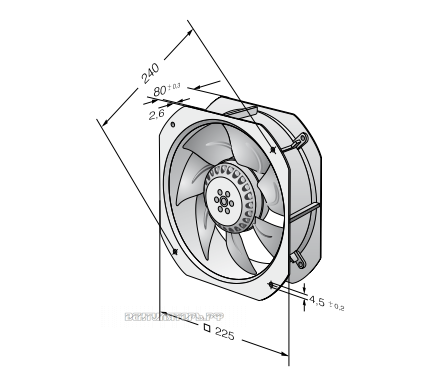 Присоединительные размеры Ebmpapst W2E200-HK86-01 225x225x80