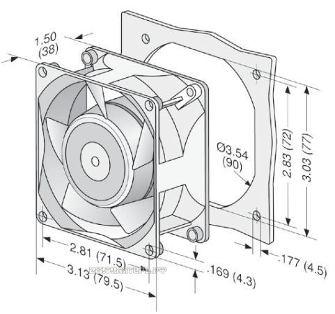 Присоединительные размеры Ebmpapst 80x80x38 AC