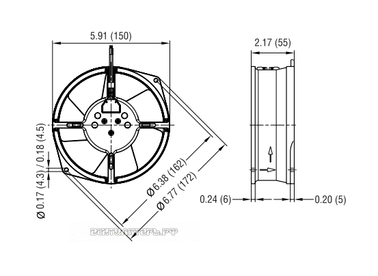 Присоединительные размеры Ebmpapst W2S130-AA03-01