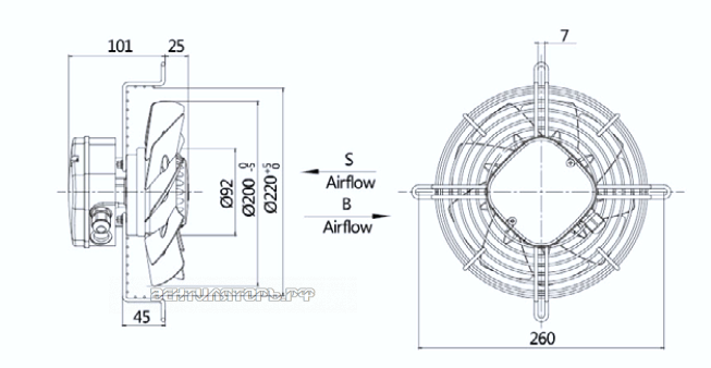 Габариты Weiguang YWF2D-200-S-92/15-G