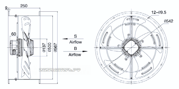 Габариты Weiguang YWF-4D-500-B-137/42-T