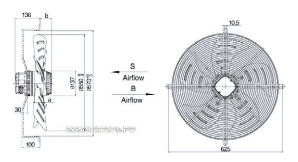 Габариты Weiguang YWF-4D-550-S-137/60-G