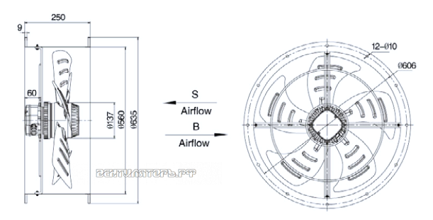 Габариты Weiguang YWF-4D-550-S-137/60-T