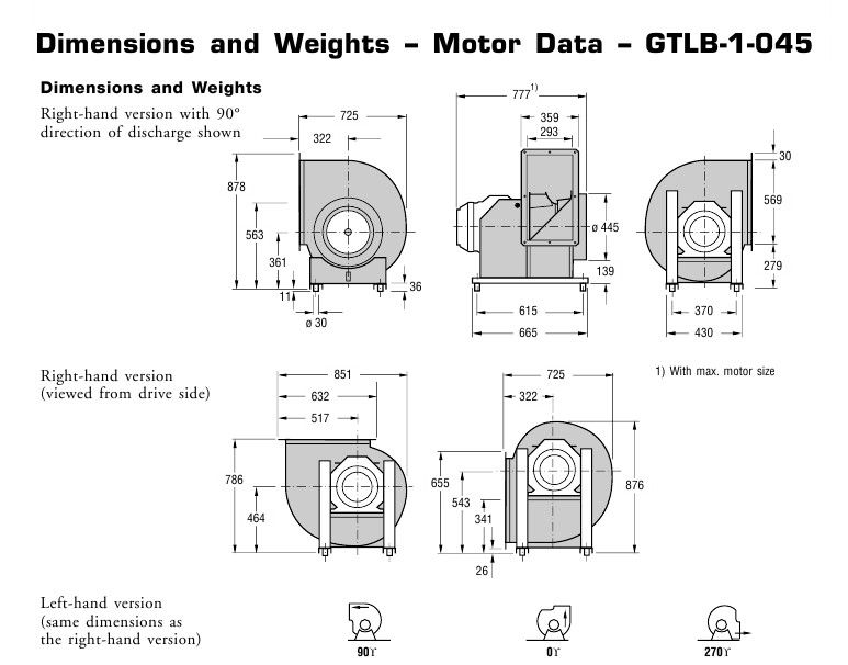 Габаритные и присоединительные размеры Flaktwoods GTLB-1-045-4/8