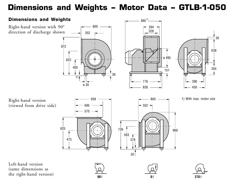 Габаритные и присоединительные размеры Flaktwoods GTLB-1-050-6