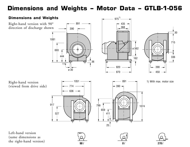 Габаритные и присоединительные размеры Flaktwoods GTLB-1-056-4/8