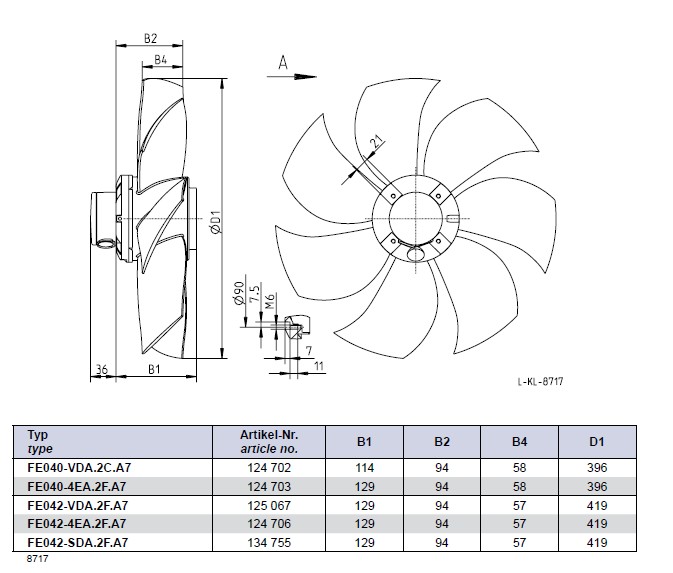 Габаритные размеры Ziehl-abegg FE040-4EA.2F.A7
