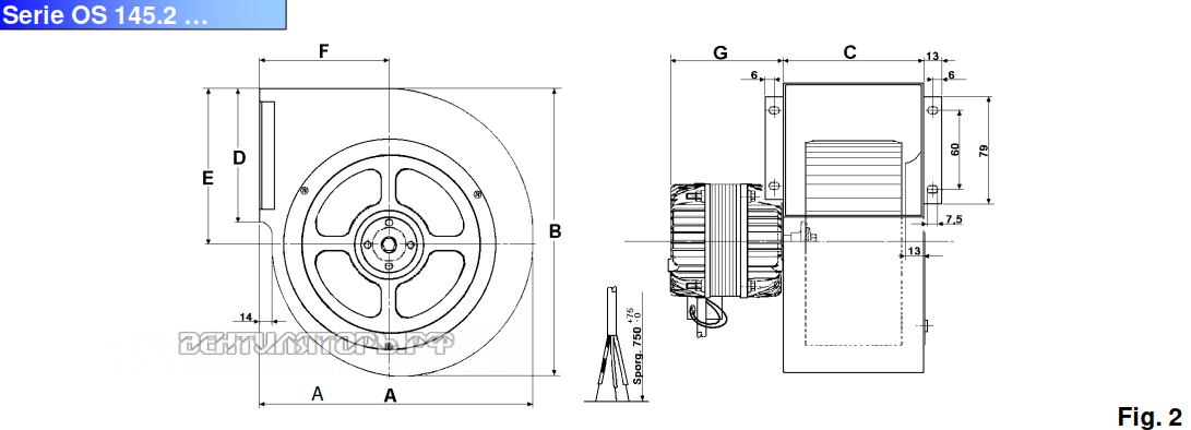 Габаритные размеры вентилятор MA-VIB OS-145-250 радиальный